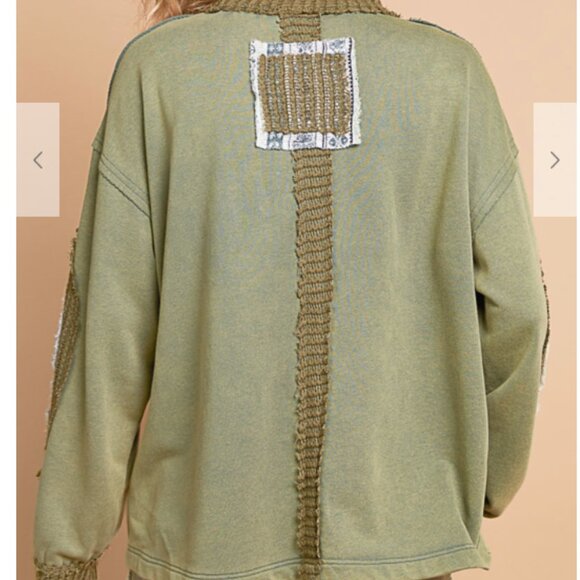 156. Long Sleeve Regular fit top in french terry with knit patch stud point - Picture 4 of 5